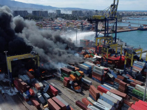 Port: Shipping containers ablaze at earthquake-stricken Turkey's Iskenderun Port, operations halted