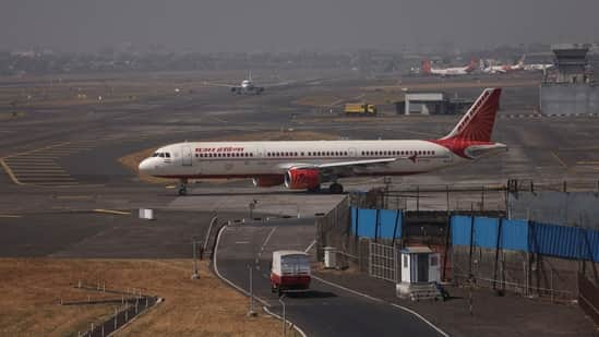 Air India passenger aircraft is seen on the tarmac at Chhatrapati Shivaji International airport in Mumbai.(REUTERS)