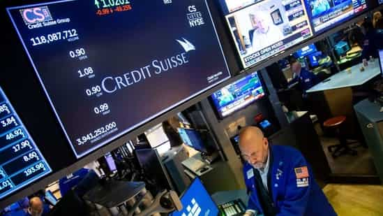 Credit Suisse signage on the floor of the New York Stock Exchange (NYSE) in New York, US.(Bloomberg)