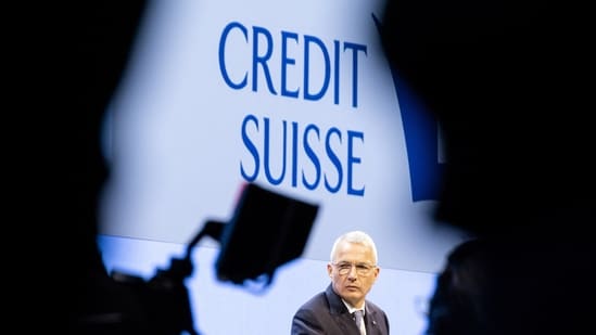 Chairman of Credit Suisse, Axel Lehmann speaks during Credit Suisse Annual General Meeting, two weeks after being bought by rival UBS in a government-brokered rescue, at Hallenstadion, in Zurich, Switzerland, April 4, 2023. (REUTERS)