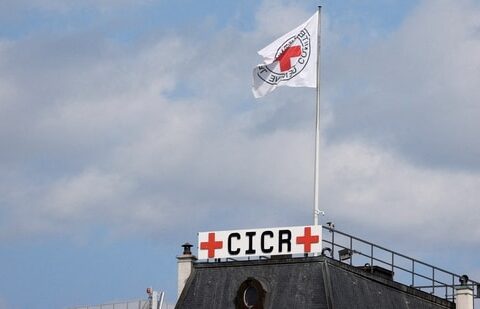 The ICRC flag is seen on the headquarters of the International Committee of the Red Cross (ICRC) in Geneva, Switzerland.(REUTERS)