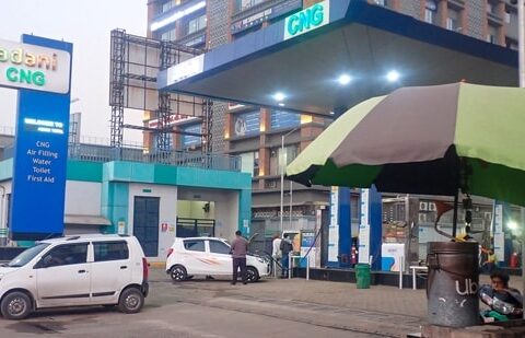 A general view of the Adani CNG station in Ahmedabad on January 30, 2023. (Photo by Sam PANTHAKY / AFP)(AFP)