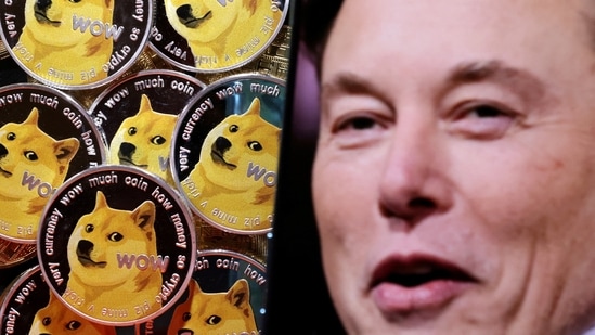 A photo of Elon Musk is displayed on a smartphone placed on representations of cryptocurrency Dogecoin. (Reuters)