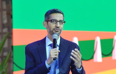 Sundar Pichai, CEO of Google Inc. speaks during the 'Google for India' event, at Pragati Maidan in New Delhi.(HT File photo)