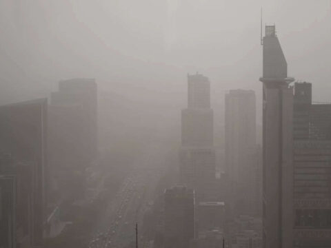 Northern China blanketed with floating sand and dust