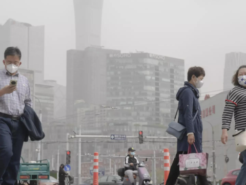 Northern China blanketed with floating sand and dust