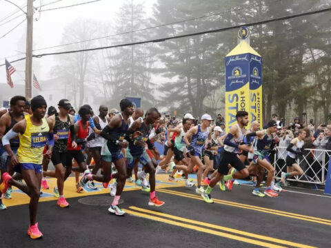 Start Of 127th Boston Marathon: Fast field gathers for start of 127th Boston Marathon