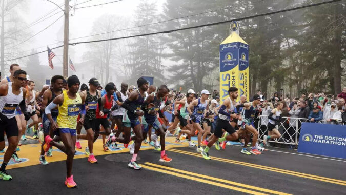 Start Of 127th Boston Marathon: Fast field gathers for start of 127th Boston Marathon