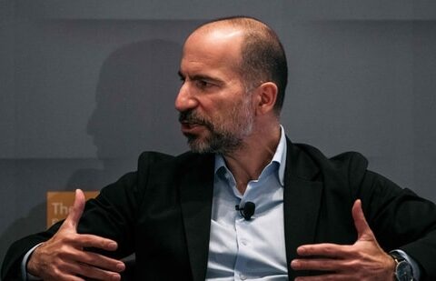 Uber CEO Dara Khosrowshahi speaks at a meeting of the Economic Club of New York in Manhattan in New York City.(AFP file)