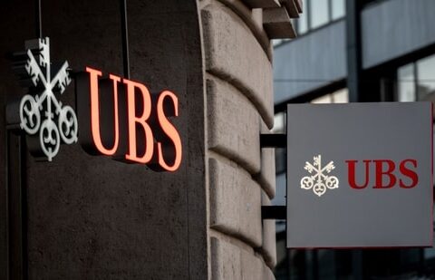 Signs of Swiss bank giant UBS bank are seen in Basel.(AFP)