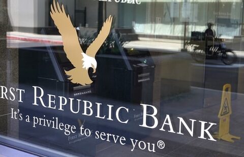 First Republic Bank signs and logos are attached to a window at a branch location, Wednesday, April 26, 2023, in Boston.(AP)