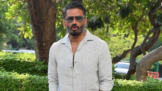 Bollywood actor Suniel Shetty poses during the unveiling and announcement of brand ambassador of India's food delivery application 'WAAYU'. (AFP)