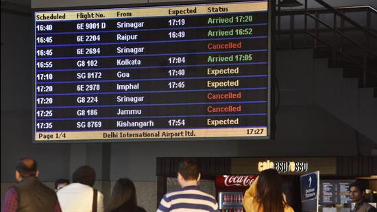 Passengers at Terminal 2 of the Indira Gandhi International airport in New Delhi. (Sanjeev Verma/HT File Photo)