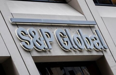 The S&P Global logo is displayed on its offices in the financial district in New York City.(REUTERS)