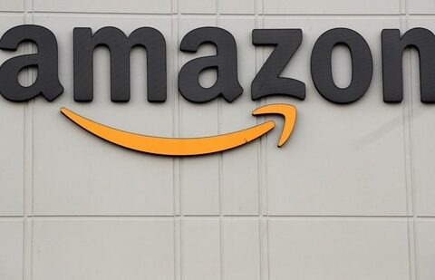 The Amazon logo is pictured outside the company's JFK8 distribution center in Staten Island, New York.(REUTERS)