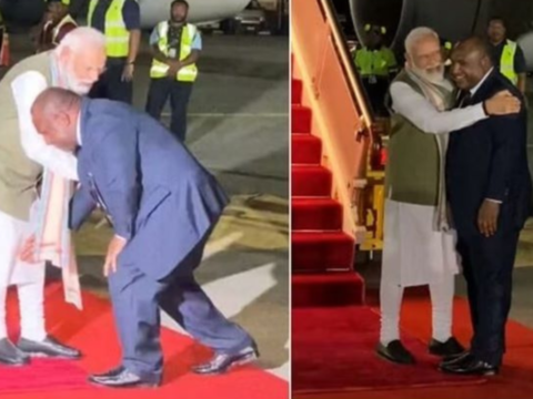 Papua New Guinea PM James Marape touches PM Modi's feet