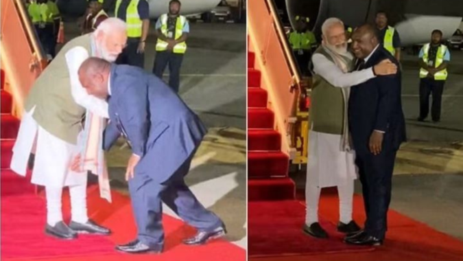 Papua New Guinea PM James Marape touches PM Modi's feet