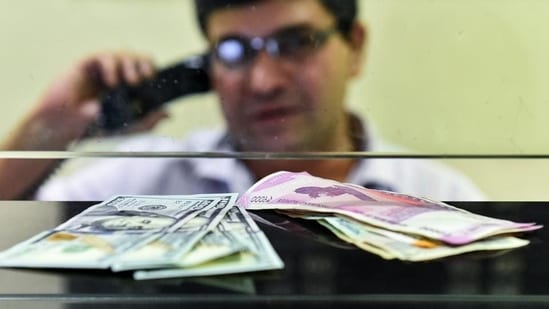 Currency seen at a forex bureau counter in New Delhi.(PTI Photo)