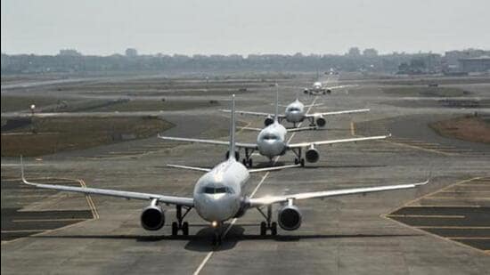 Aeroplane taxing through the runway at Terminal 2 in Mumbai. (Prashant Waydande/ HT File Photo)