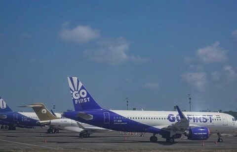 Mumbai: Go First airline aircrafts, formerly known as GoAir, stand parked at the apron of the Mumbai airport.(PTI)