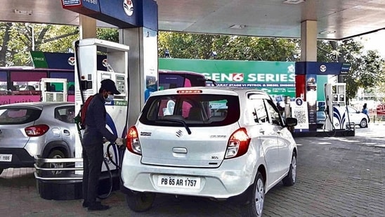 In Noida, however, petrol and diesel has become costlier by 27 paise. (Gurinder Singh/HT)