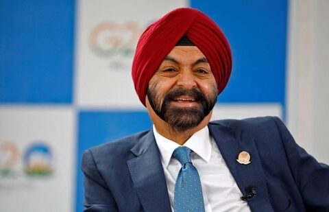 World Bank president Ajay Banga at the G20 finance ministers' and central bank governors' meeting in Gujarat on Tuesday. (Reuters photo)(HT_PRINT)