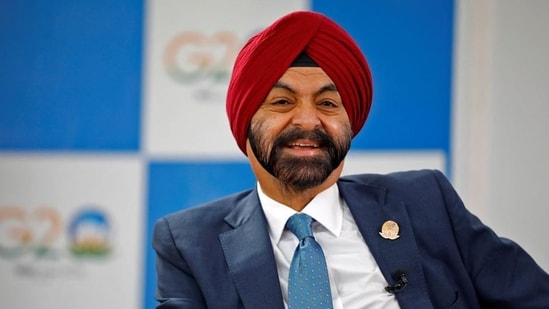 World Bank president Ajay Banga at the G20 finance ministers' and central bank governors' meeting in Gujarat on Tuesday. (Reuters photo)(HT_PRINT)