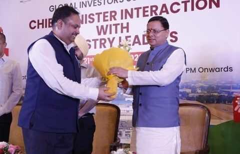 Uttarakhand chief minister Pushkar Singh Dhami at the meeting with industry leaders in the capital.