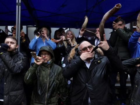 Jewish community in London blow shofar horns for Hamas hostages in Gaza