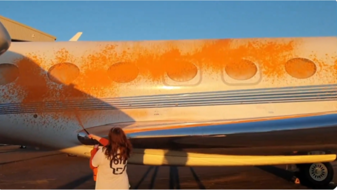 Watch: After Stonehenge, activists spray private jets