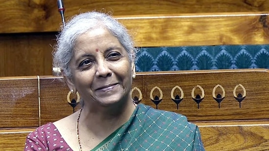 Finance minister Nirmala Sitharaman attends the proceedings of the Lok Sabha during the Monsoon Session of the Parliament, in New Delhi.(SansadTV)