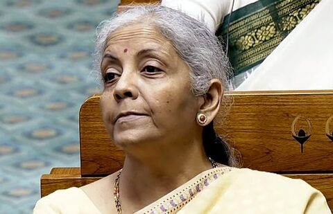 Finance minister Nirmala Sitharaman attends the proceedings of the Lok Sabha during the Monsoon Session of Parliament, in New Delhi.(SansadTV)