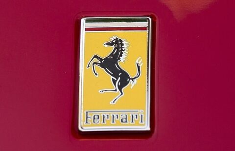 A Ferrari logo is seen on a Ferrari outside the New York Stock Exchange.(Reuters)