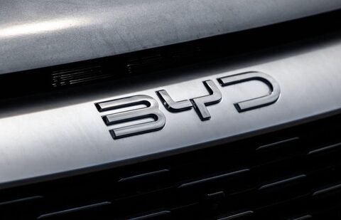 The BYD Co. badge on an electric vehicle (Bloomberg)