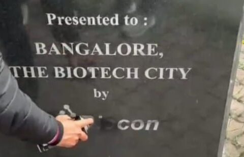 A video, which was widely shared on social media, showed a man dressed in black applying black spray paint on at least two Biocon name boards.