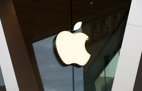 An Apple logo adorns the facade of the downtown Brooklyn Apple store in New York. (AP)