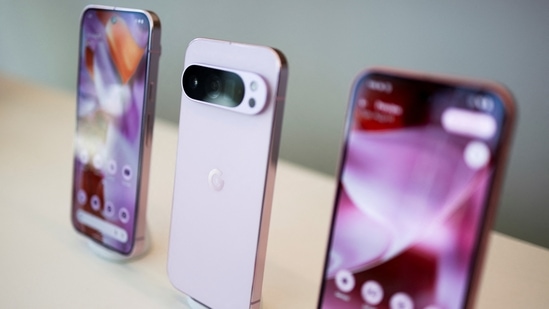 The new Pixel 9 smart phone series is displayed at a Made by Google event in Mountain View, California, U.S. August 13, 2024. Google unveils a new line of Pixel smartphones, plus a new smart watch and wireless earbuds at its annual hardware event. (Manuel Orbegozo/Reuters)