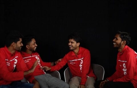 Deepinder Goyal shared two pictures- in the first image the employees are seen wearing red Zomato T-shirts and in the second they are sitting around a table engaging in a conversation.