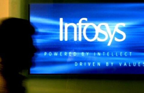 Infosys share price: A man walks past a billboard of Infosys Technologies Ltd's office in Bangalore.