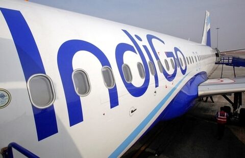 The side of an IndiGo Airlines A320 aircraft is pictured on the tarmac (Reuters)