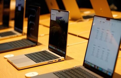 Apple Inc. MacBook Pro computers on display inside the company's store during its opening in Kuala Lumpur, Malaysia, on Saturday, June 22, 2024. Malaysia is becoming an increasingly key country for Apple on both production and sales fronts. (Samsul Said/Bloomberg)