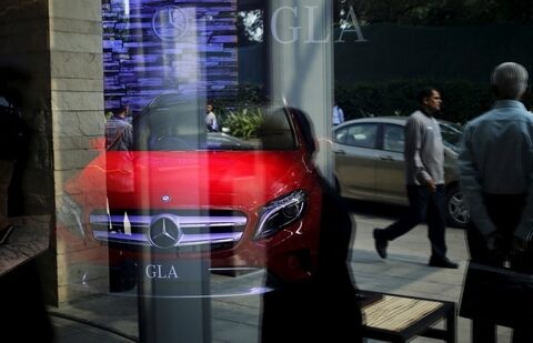 A Mercedes-Benz GLA model car kept on display is pictured at a company's event inside a hotel in New Delhi, India, October 14, 2015. (Anindito Mukherjee/Reuters)