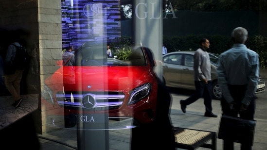 A Mercedes-Benz GLA model car kept on display is pictured at a company's event inside a hotel in New Delhi, India, October 14, 2015. (Anindito Mukherjee/Reuters)