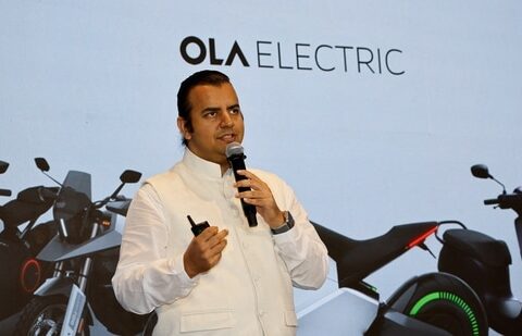 Bhavish Aggarwal, CEO of Ola Cabs, and founder of Ola Electric, speaks during a press conference ahead of the company's IPO launch in Mumbai.(Reuters)