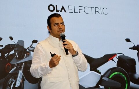 Bhavish Aggarwal, CEO of Ola Cabs, and founder of Ola Electric, speaks during a press conference ahead of the company's IPO launch in Mumbai. (Reuters)