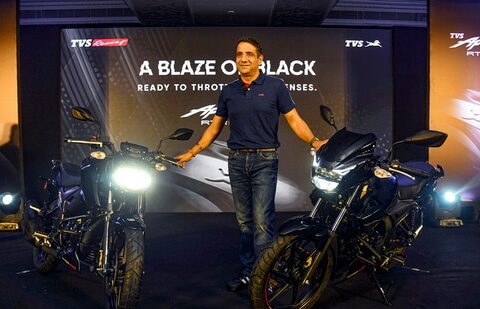 TVS Motor quarter results: Vimal Sumbly, Head Business - Premium, TVS Motor Company poses for photographs during the launch of the company's two new variants: TVS Apache RTR 160 4V and TVS Apache RTR 160, in Hyderabad.(PTI)