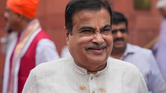 Union Minister Nitin Gadkari at Parliament House complex at Parliament House complex during the Monsoon session, in New Delhi.(PTI)