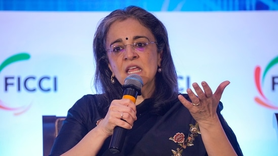 Securities and Exchange Board of India (SEBI) Chairperson Madhabi Puri Buch speaks during the Annual Capital Markets Conference 2024, in Mumbai, Friday, Aug. 2, 2024. (Shashank Parade/PTI)