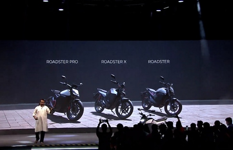 Ola Electric founder Bhavish Aggarwal presents the company's three new bikes on August 15, 2024