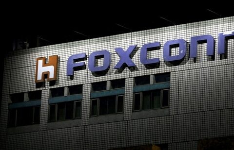 The logo of Foxconn is seen outside the company's building in Taipei, Taiwan (Reuters)